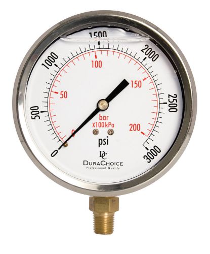 4&#034; oil filled pressure gauge - ss/br 1/4&#034; npt lower mount 3000psi for sale