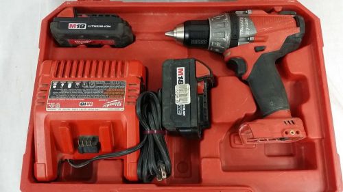 Used milwaukee 2603-20 m18 cordless 1/2&#034; drill driver with case &amp; charger box 7 for sale