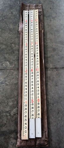 CHICAGO STEEL TAPE WOODEN SURVEYING RULER GRADE ROD 12FT WITH LEATHER CASE