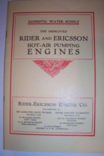 Rider and Ericsson hot-air pumping engines 1906 catalogue reprint