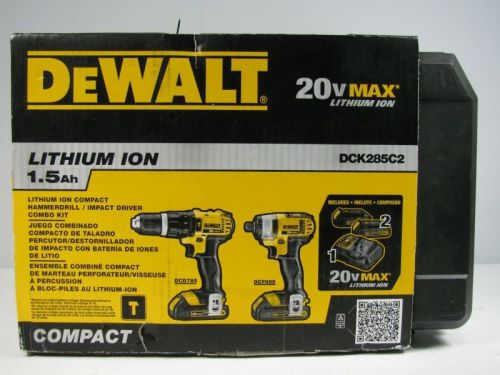 Dewalt dck285c2 20v max* lithium ion compact hammerdrill / impact driver combo k for sale
