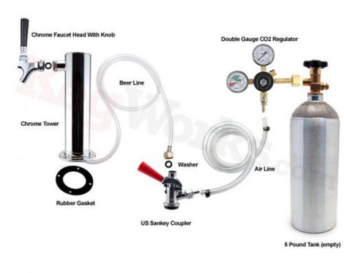 Single Tap Chrome Tower Refrigerator Conversion Kit- US Coupler - Kegerator Beer