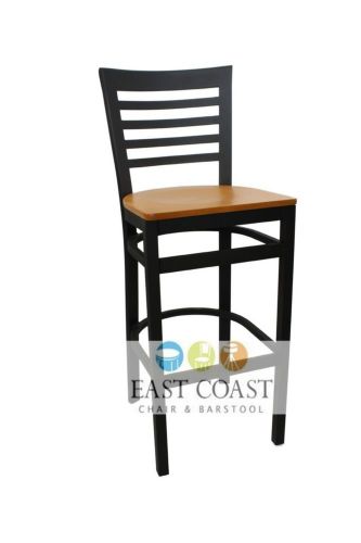 New gladiator full ladder back metal restaurant bar stool with natural wood seat for sale