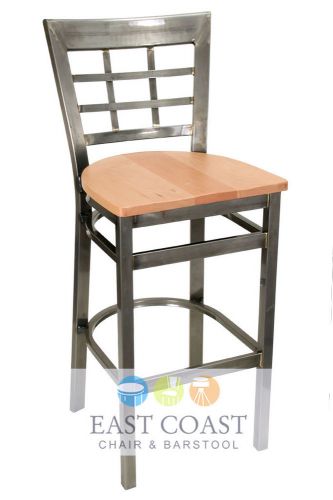 New gladiator clear coat window pane metal bar stool with natural wood seat for sale