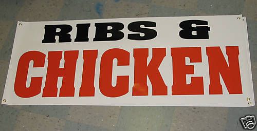 RIBS &amp; CHICKEN All Weather Banner Sign 4 Barbeque BBQ Grill Shack Joint