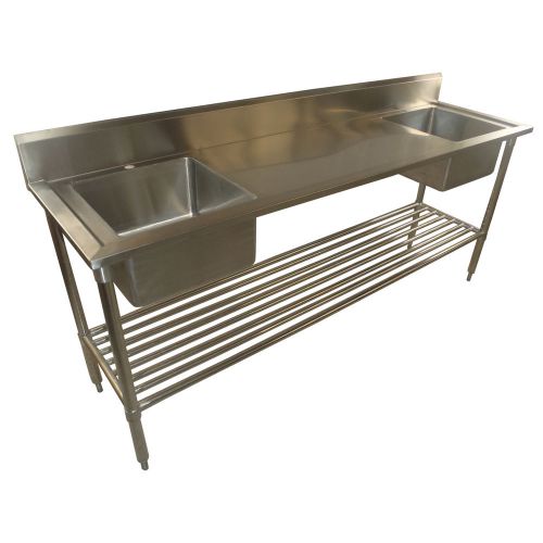 2200 x 600mm NEW COMMERCIAL 1 LEFT 1 RIGHT BOWL KITCHEN SINK #304 S