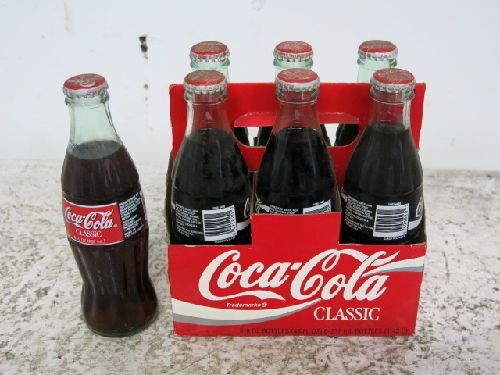 7 MIXED UNOPENED 8 OUNCE GLASS COCA-COLA BOTTLES, VINTAGE, 1993, 1996