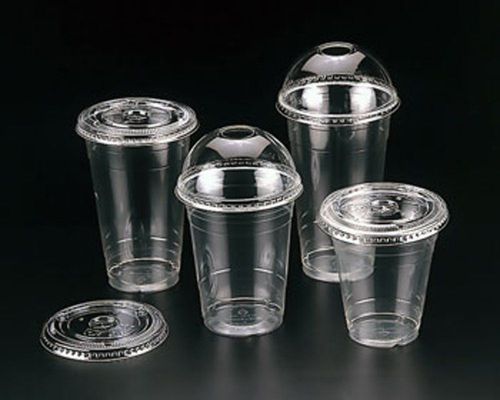 100 sets 16 oz plastic clear cups with flat lids for iced coffee bubble boba tea for sale