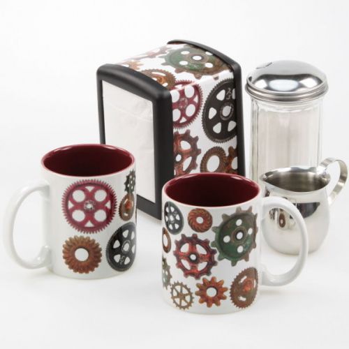Vintage Gears Diner Napkin Dispenser Coffee Mugs Tabletop Gift Set