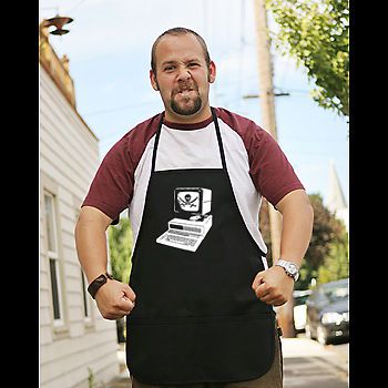 Computer pirate black grilling kitchen apron skull and bones hacker cook chef for sale