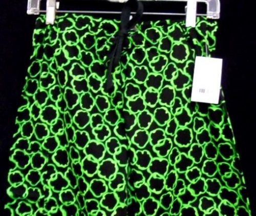 Chef Pants Green Pepper Slice Print Black Drawstring Relaxed Back Pocket Sm New