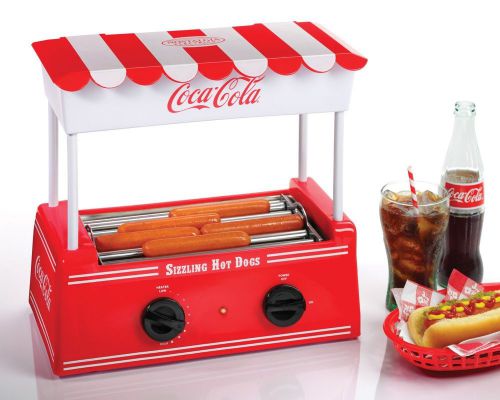 Coca-Cola Hot Dog Roller Grill + Bun Warmer, Mini Electric Hotdog Cooker Machine