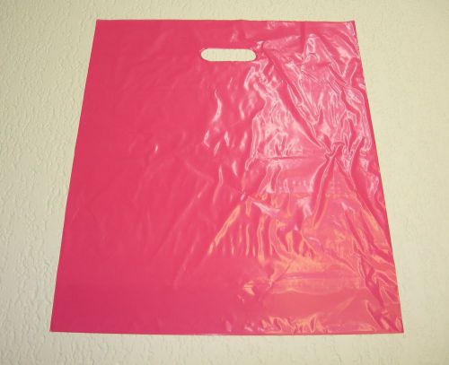 100 - 15x18x4 Pink REGULAR Gusset GLOSSY Low-Den. Plastic Merc. Bags