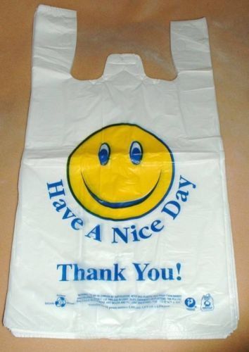 Have A Nice Day&#034; Happy Face Plastic Bags   12&#034; x 7&#034; x 22