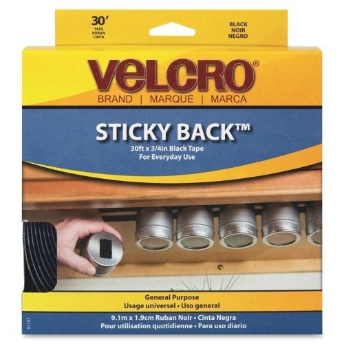 Velcro Sticky Back Hook and Loop Fastener - 0.75&#034; Wx 30 ft L - 1 Roll - Black