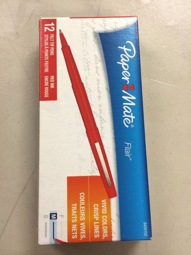 Box of 12 PaperMate Flair Felt Tip Pen, Red Ink, Medium Point