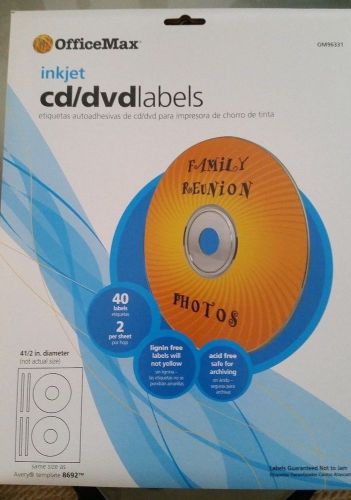 Cd/dvd inkjet printable white labels (40 per pack - 11 packs total) for sale