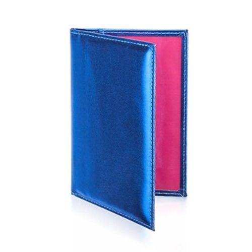 Faux Leather Card Passport Holder in Bright Metallic Blue Colored