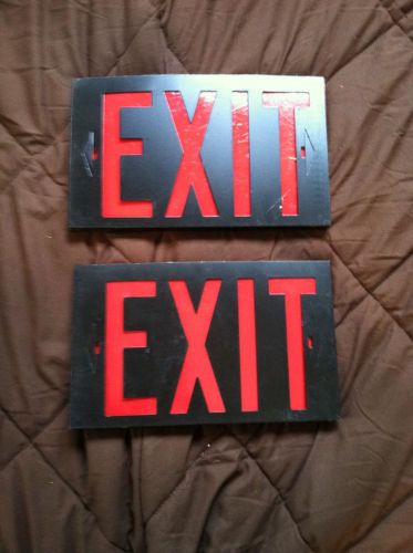 Lot of 2,vintage black metal exit sign with red letters industrial lighting for sale