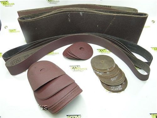 NEW!! 32 ABRASIVE DISCS AND BELTS 4&#034; TO 7&#034; WITH 3/8&#034; TO 7/8&#034; BORE &amp; 48&#034; TO 60&#034;