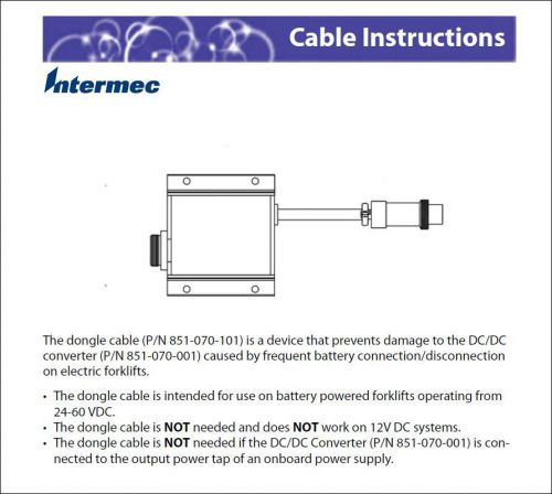 Intermec CV60 Quick Release Cable Adapter 851-070-101 Mobile 3 to 4 prong power