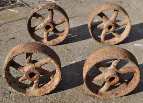 Old small cast iron wheels hit &amp; miss gas engine maytag industrial cart steam pk for sale