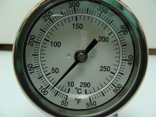 3&#034; bimetal thermometer back mount 12&#034; stem 1/2&#034; npt 50 degrees f~550 degrees f for sale