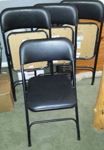 Set of 4 vintage 1991 black leatherette padded metal samsonite folding chairs for sale