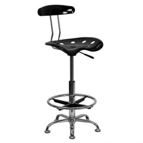 Office Vibrant Black and Chrome Drafting Stool Tractor Seat Home Space Stools