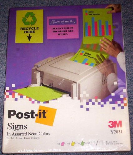 3M POST-IT Signs, 30- 8.5 x 11 shts, in 3 Assorted Neon Colors-NIB-NR