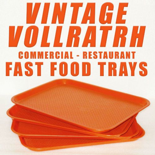 SET OF 4 VINTAGE VOLLRATH FAST FOOD RESTAURANT SERVING TRAYS - ORANGE PLASTIC