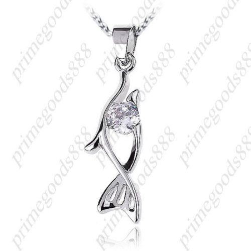 Fish Design Necklace Pendant Jewelry Ornament CZ Cubic Zirconia Decor Silver