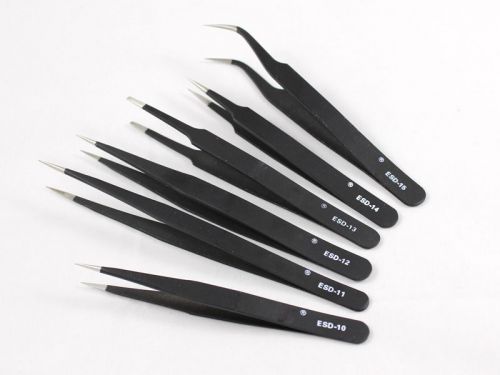 6pcs safe anti-static tweezers maintenance tools esd free shipping for sale