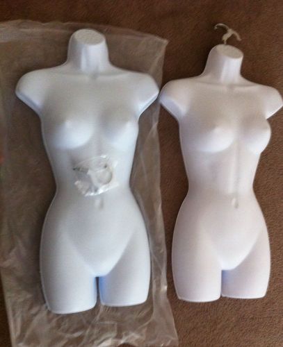2 White Female Mannequin Body Form w/ Hook for Hanging, Woman&#039;s Clothing Display