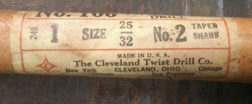 Vintage No.106 Cleveland Twist Drill  size 25/32 #2 Taper Shank in original wrap