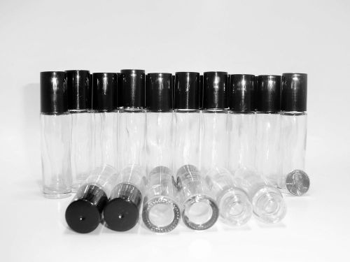 48 10 ml clear glass roll-on bottles with black screw tops eo essential oil for sale