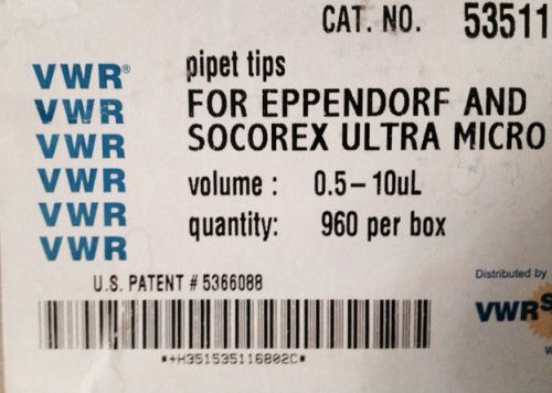 VWR 53511-680 For eppendorf and Socorex ultra micro, pipets 960 1-10ul, 10pc/box