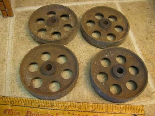 4 Vintage Cast Iron Scale Wheels Mini Hit Miss Engine Cart Steampunk Machine Age