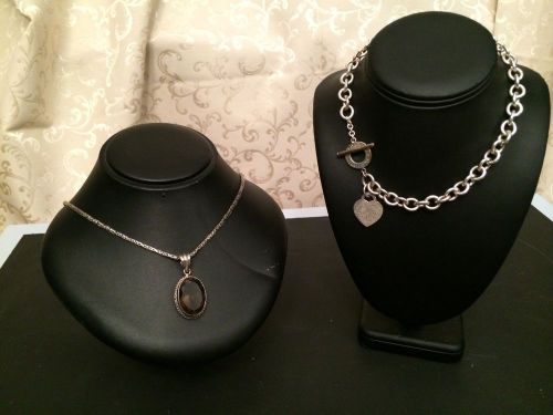 Black Leather Jewelry Display Bust Pendants &amp; Necklaces, Lot Of Two
