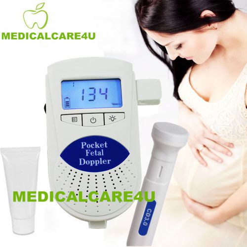US Seller Pocket fetal doppler, Fetal Heart Rate baby sound Monitor,FDA, Gel,LCD