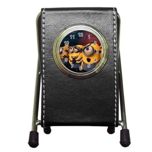 Despicable Me 2 Minions Leather Pen Holder Desk Clock (2 in 1) Free Shipping