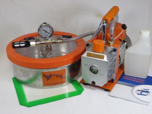 1 gallon flat vacuum chamber and 3 cfm single stage pump kit for degassing for sale