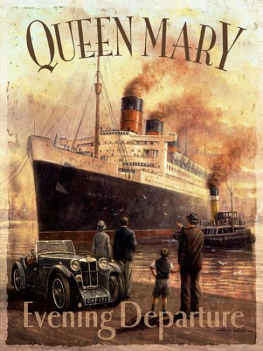 Queen Mary Evening Departure OceanLiner Cruise Ship Metal Sign