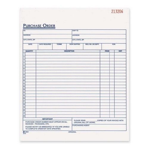 Purchase Order Book, Carbonless, 2-Part, 8-3/8&#034;x10-11/16&#034;, White
