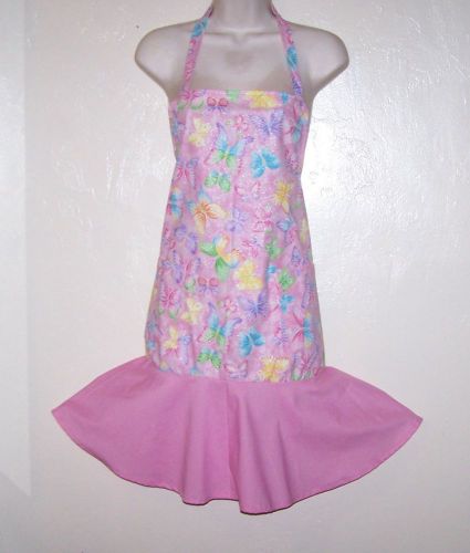 Hand Made PINK BUTTERFLY FULL  APRON with ruffle  FREE SHIPPING  (6406)