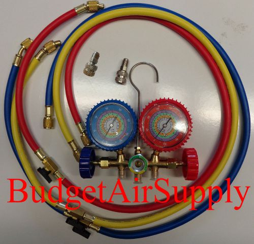 Ez read r410a,r22,404a,134a manifold gauge set hvac 48&#034; hoses+shutoffs+ adapters for sale