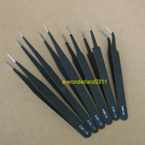 6pcs esd safe anti-static stainless steel tweezers set maintenance repair tool for sale