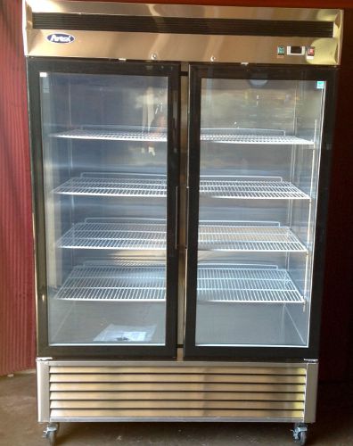NEW  2 DOOR GLASS SWING DOORS REFRIGERATOR W CASTERS FREE SHIPPING &amp; LIFTGATE