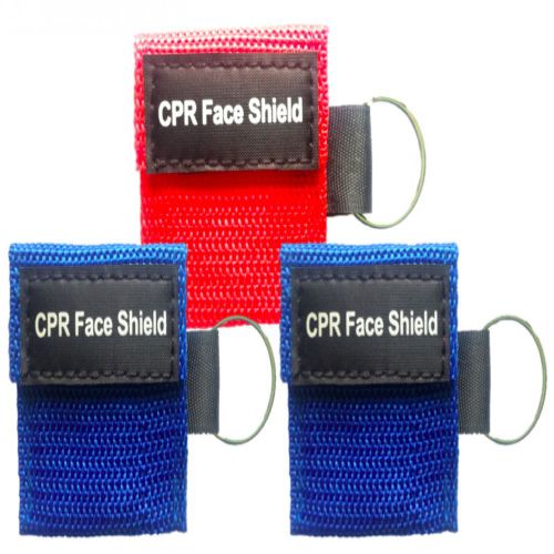 3 new cpr face shield keychain rescue barrier pocket first aid mask red &amp; blue for sale