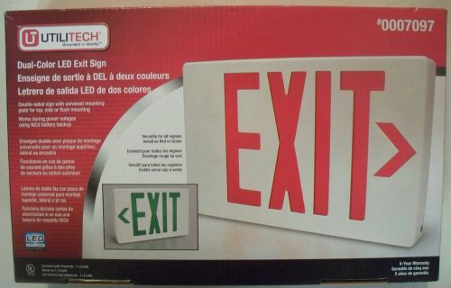 UTILITECH Dual-Color LED Exit Sign, Red / Green, NiCd Battery Back Up, 0007097